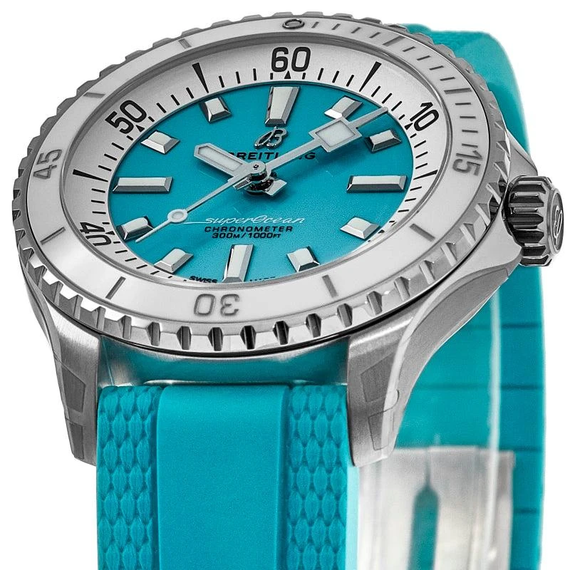BREITLING Superocean Automatic 36 Turquoise Dial Rubber Strap Women's Watch A17377211C1S1 2