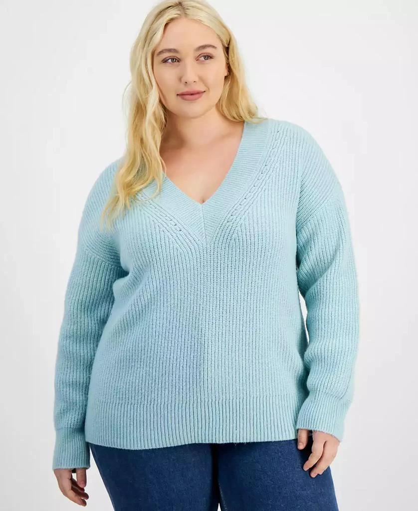 On 34th Trendy Plus Size V-Neck Sweater, Created for Macy's 1