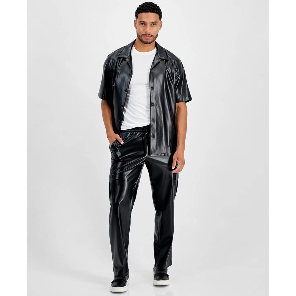 INC International Men's Jax Regular-Fit Button-Down Faux-Leather Camp Shirt, Created for Macy's 1