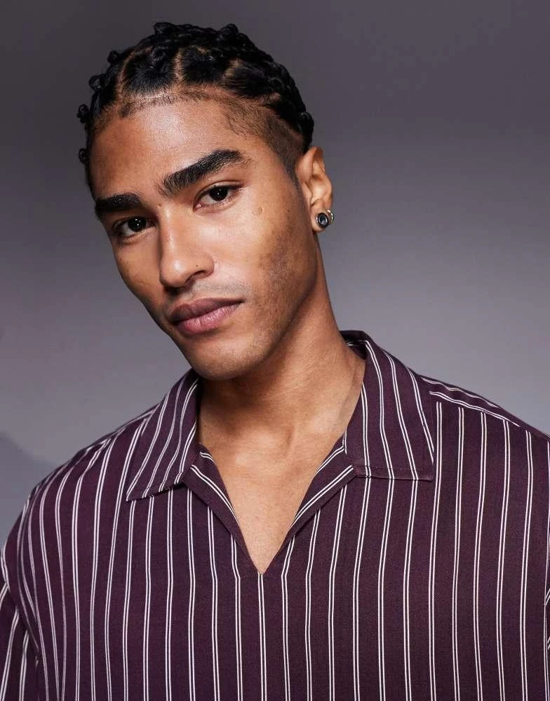 ASOS ASOS DESIGN boxy oversized overhead shirt in burgundy stripe 5