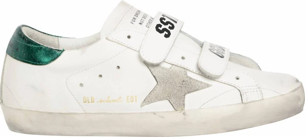 Golden Goose Women's Old School Sneakers In White, Ice, & Emerald Green 2