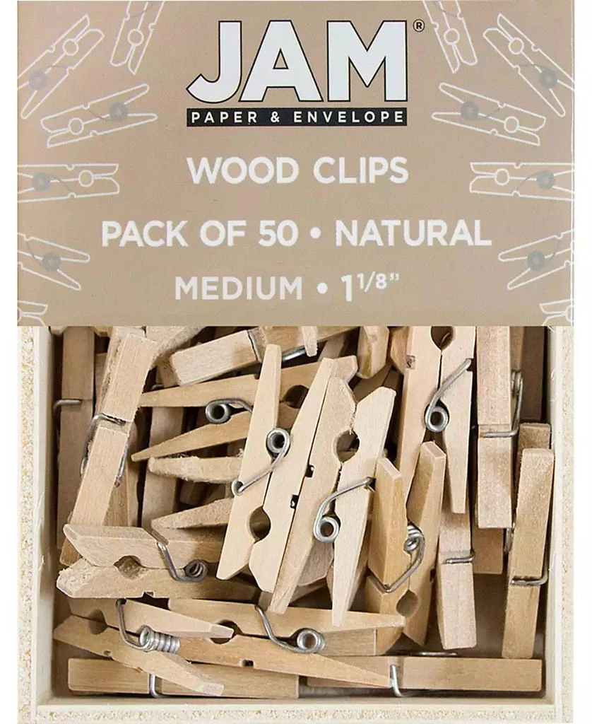 JAM Paper Wood Clip Clothespins - Medium - 1.13" - 50 Clothes Pins Per Pack 1