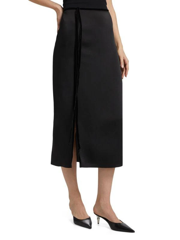 Vince Velvet Trim Side-Slit Midi-Skirt 3