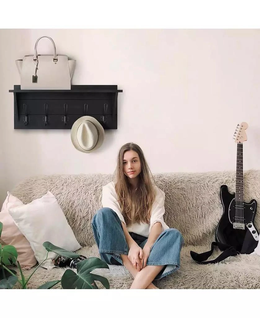 HBCY Creations Rustic Wall-Mounted Coat Rack Shelf, 24" Solid Pine Wood with Hooks, Country Style for Entryway, Kitchen
Bathroom 10