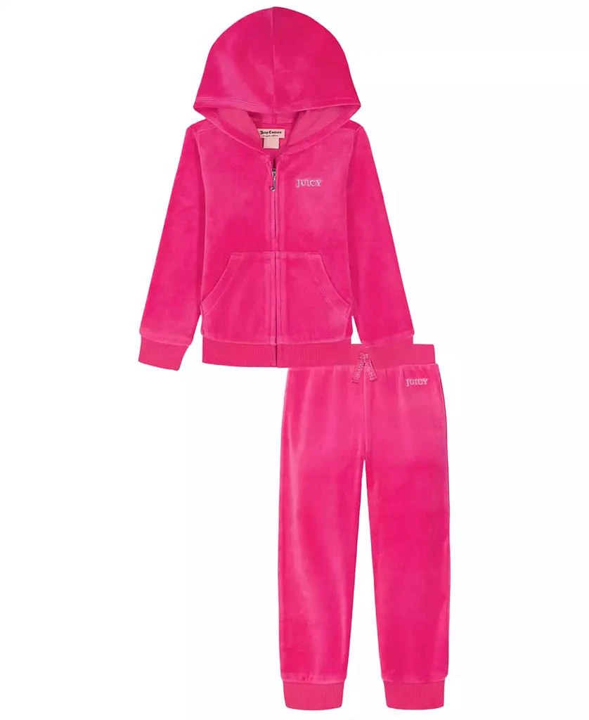 Juicy Couture Girls Toddler 2T-4T Velour Full Zip Hoodie and Jogger Pants, 2-Piece Set 1