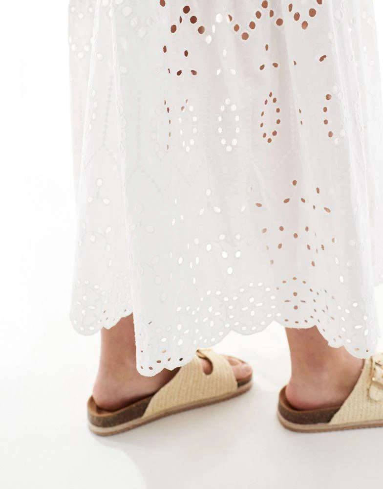 New Look New Look shirred bandeau broderie maxi dress in white 4