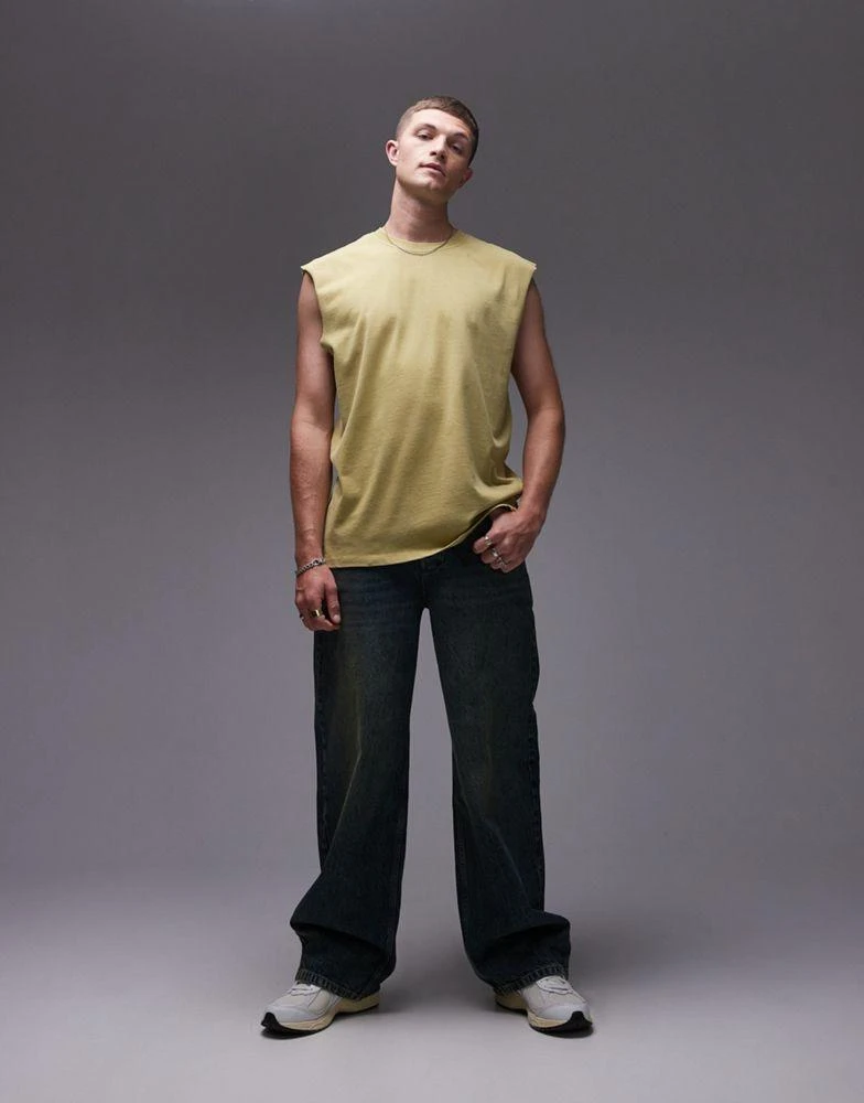 Topman Topman oversized fit sleeveless t-shirt in washed yellow 4