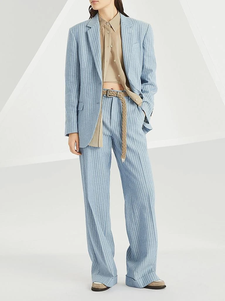 Brunello Cucinelli Linen and Hemp Chalk Stripe Twill Blazer 6