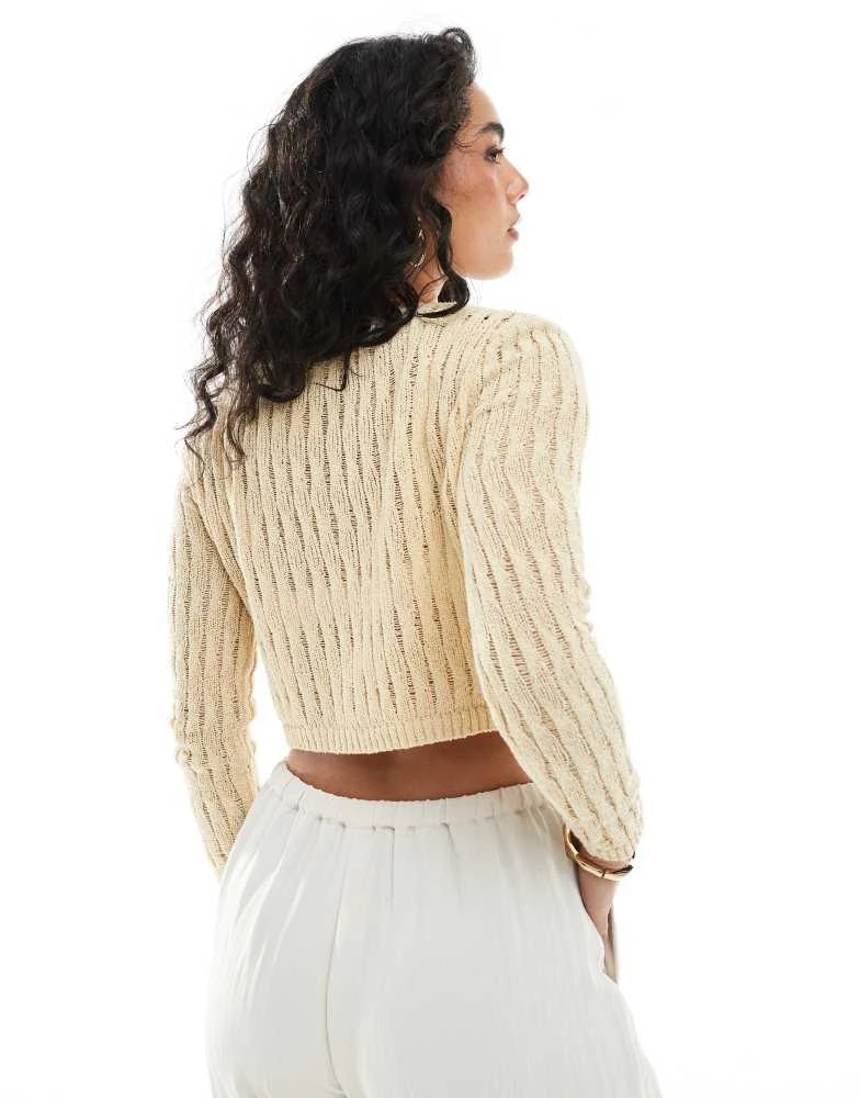 Monki Monki stitch detail cardigan in butter yellow 3