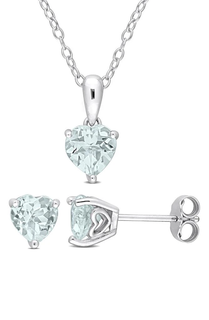 DELMAR Heart Cut Aquamarine Pendant Necklace
Stud Earrings Set