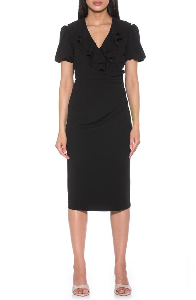 ALEXIA ADMOR Ruffle Collar Puff Sleeve Polka Dot Midi Dress 1