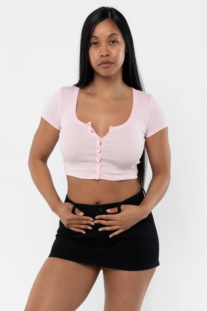Los Angeles Apparel 43025 - Baby Rib Short Sleeve Button Up Crop Top 7