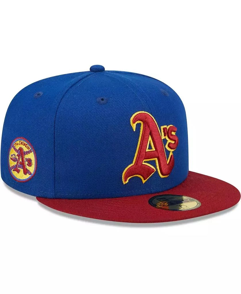 New Era Men's Royal, Red Oakland Athletics Throwback Logo Primary Jewel Gold Undervisor 59FIFTY Fitted Hat 1