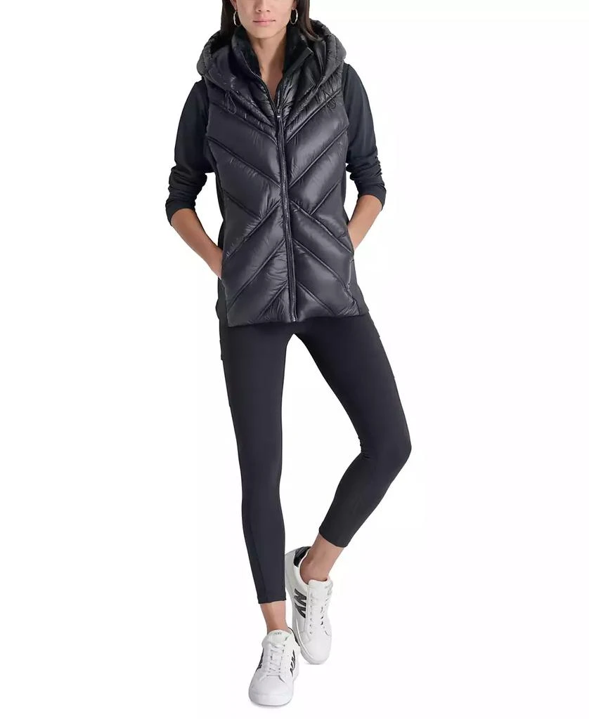 DKNY Women's Hooded Puffer Vest with Contrast Scuba and Teddy Faux Fur Collar 5
