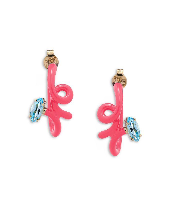 Bea Bongiasca 9K Yellow Gold & Sterling Silver You're So Vine Blue Topaz Pink Hoop Earrings