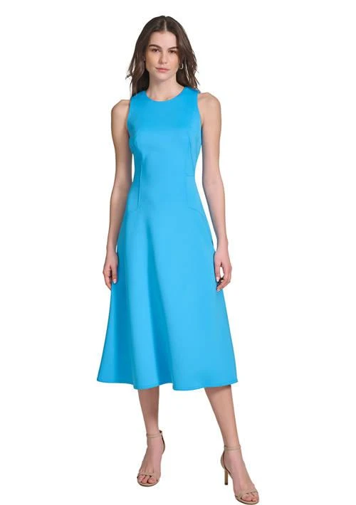 Calvin Klein Klein Womens Sleeveless Halter Solid Scuba Crepe A Line Dress 1