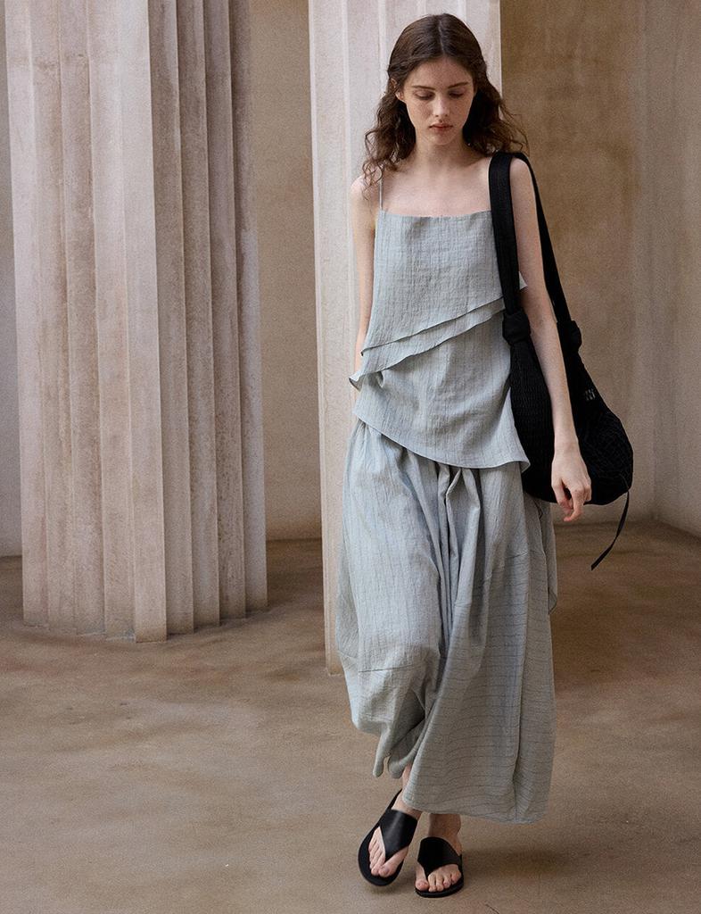 Pixie Market Gray Striped Cocoon Skirt