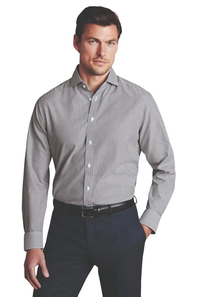 Charles Tyrwhitt Charles Trywhitt Men's Stripe Non-Iron Button-Down Oxford Slim Fit Shirt Single Cuff 1