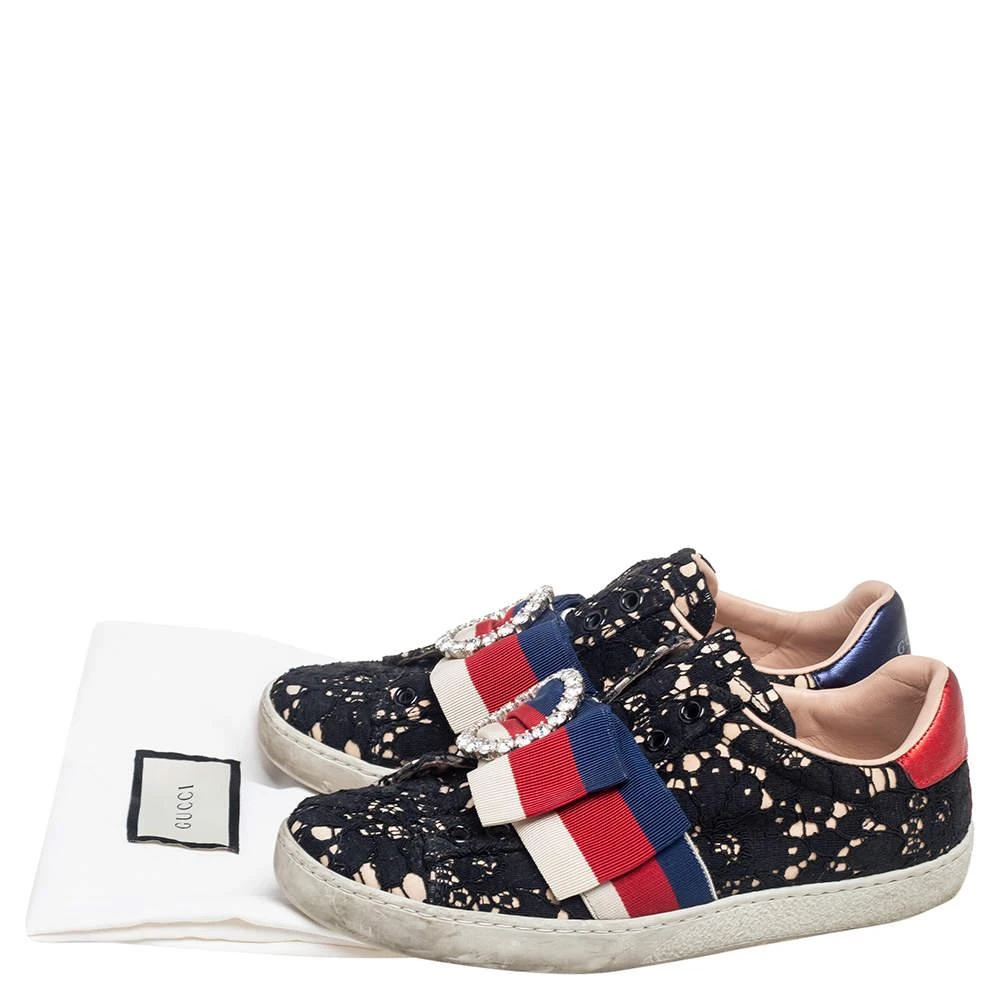 Gucci Gucci Black Lace Ace Web Crystal Embellished Slip On Sneakers Size 34.5 8
