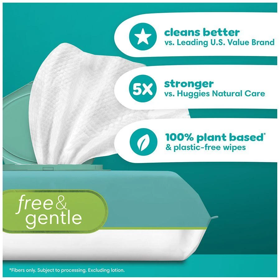 Pampers Free & Gentle Baby Wipes, 99% Water, Hypoallergenic, 100% Plant Based Unscented, 52 4