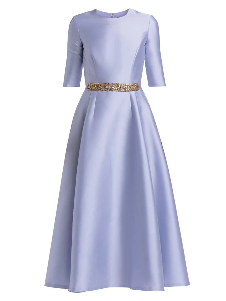 REEM ACRA Satin Beaded Belt Cocktail Dress 1