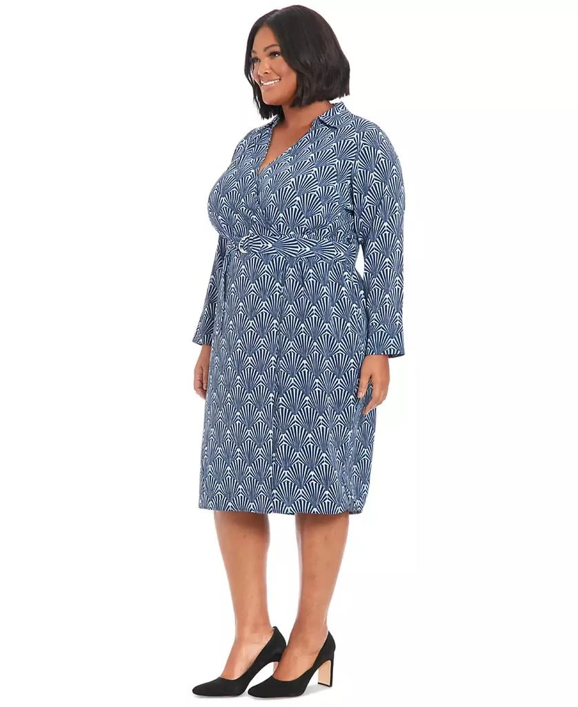 London Times Plus Size Geo-Print Collared Belted Dress 2