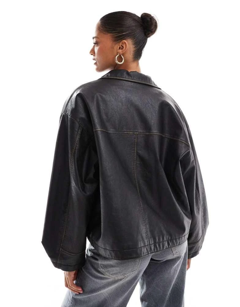 ASOS ASOS DESIGN oversized vintage washed leather look jacket in black 4
