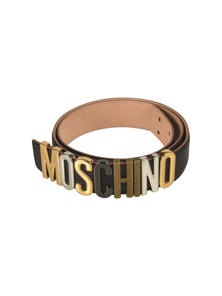 Moschino Logo Brown Leather Gold Hardware Belt MOSCHINO Luxury Belt Gold Logo Brown Leather Italy Size 44  main image 3