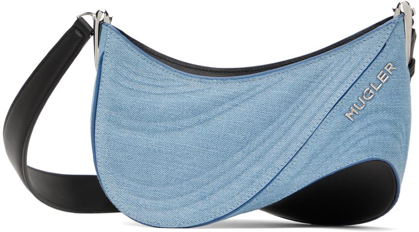 【関税込み】medium denim spiral curve 01' shoulder bag Mugler Medium Spiral Curve 01 Denim Crossbody Bag | Blue
