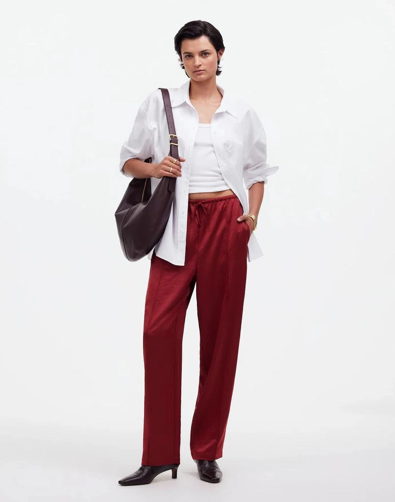 Madewell Tall Pintucked Slim Pull-On Pants in Satin 1