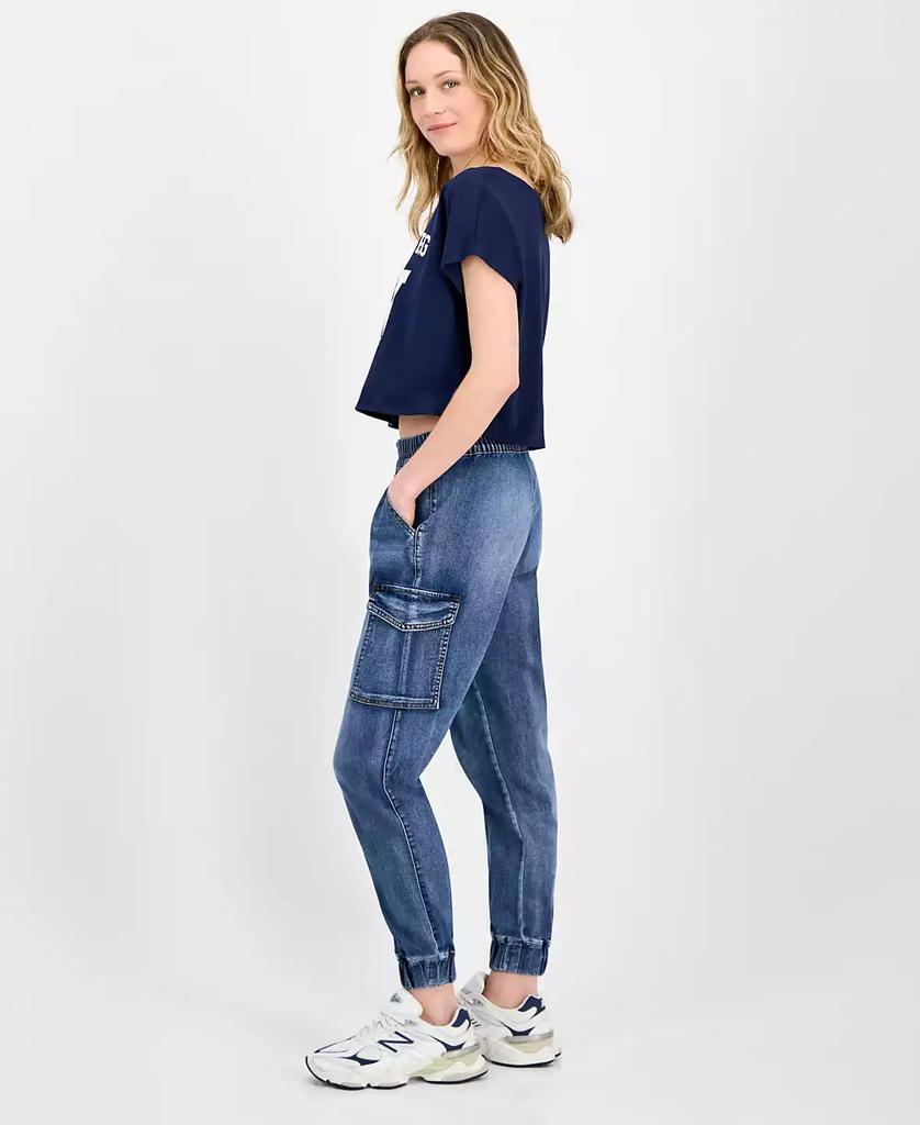 Almost Famous Juniors' Mid Rise Two Button Fly Cargo Jogger Jeans