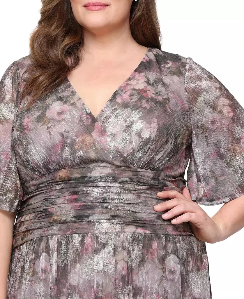 SL Fashions Plus Size Printed Metallic Surplice Long Dress 3