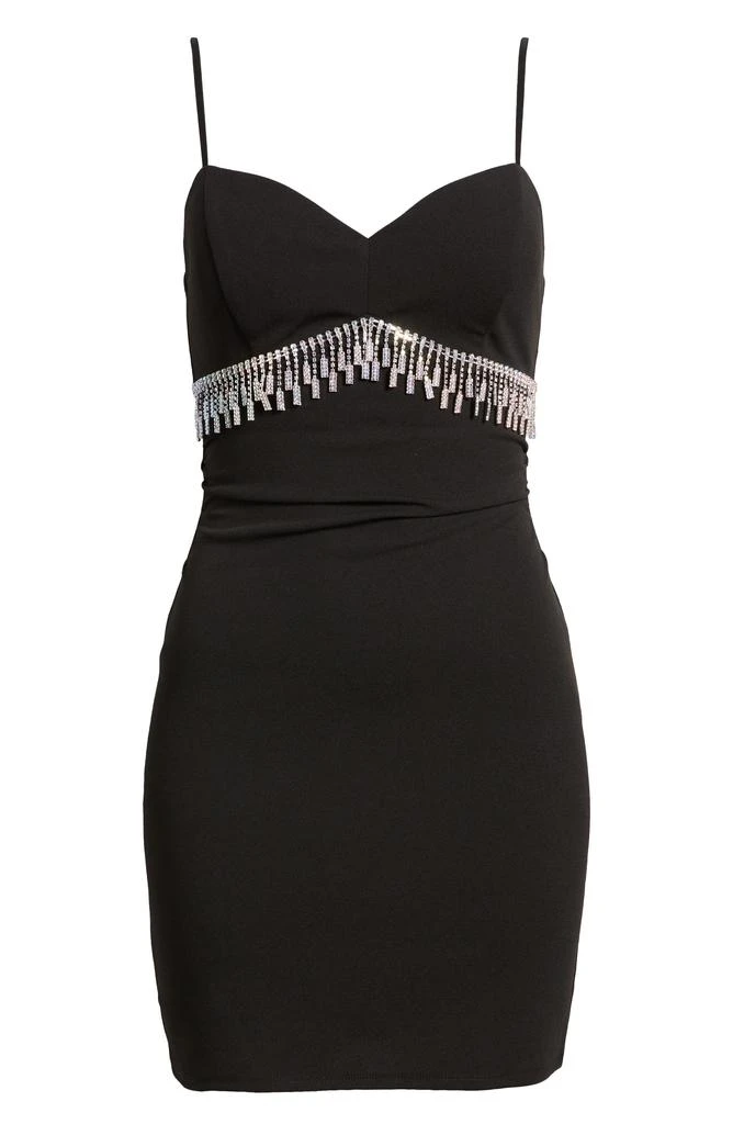 black zebra print mini dress IT'S THE FRINGE FOR ME MINI DRESS WITH FRINGE RHINESTONE TRIM BLACK – AKIRA main image 1