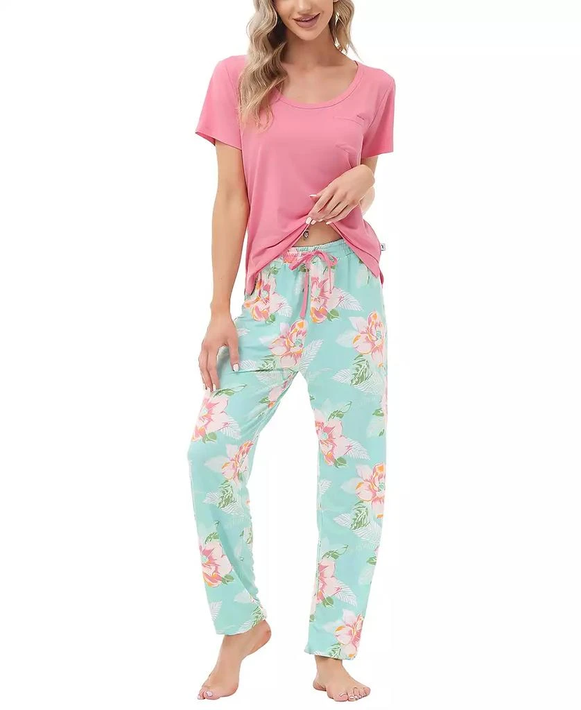 Echo Design Women's Short Sleeve Pocket T-Shirt with Printed Jogger Pants 2 Piece Pajama Set 4
