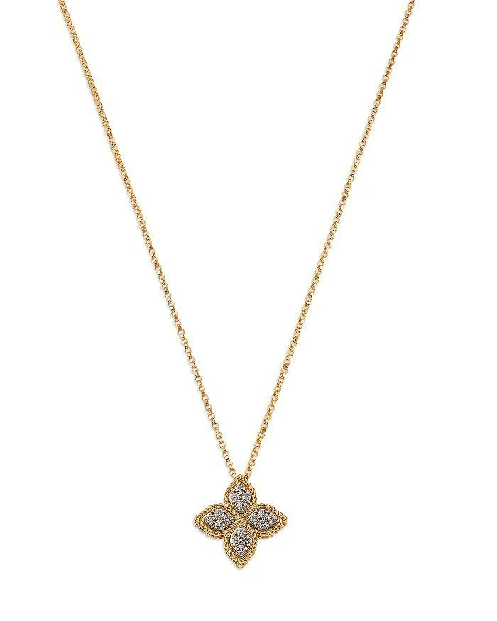 Roberto Coin 18K White 
Yellow Gold Princess Flower Diamond Pendant Necklace, 16-18"