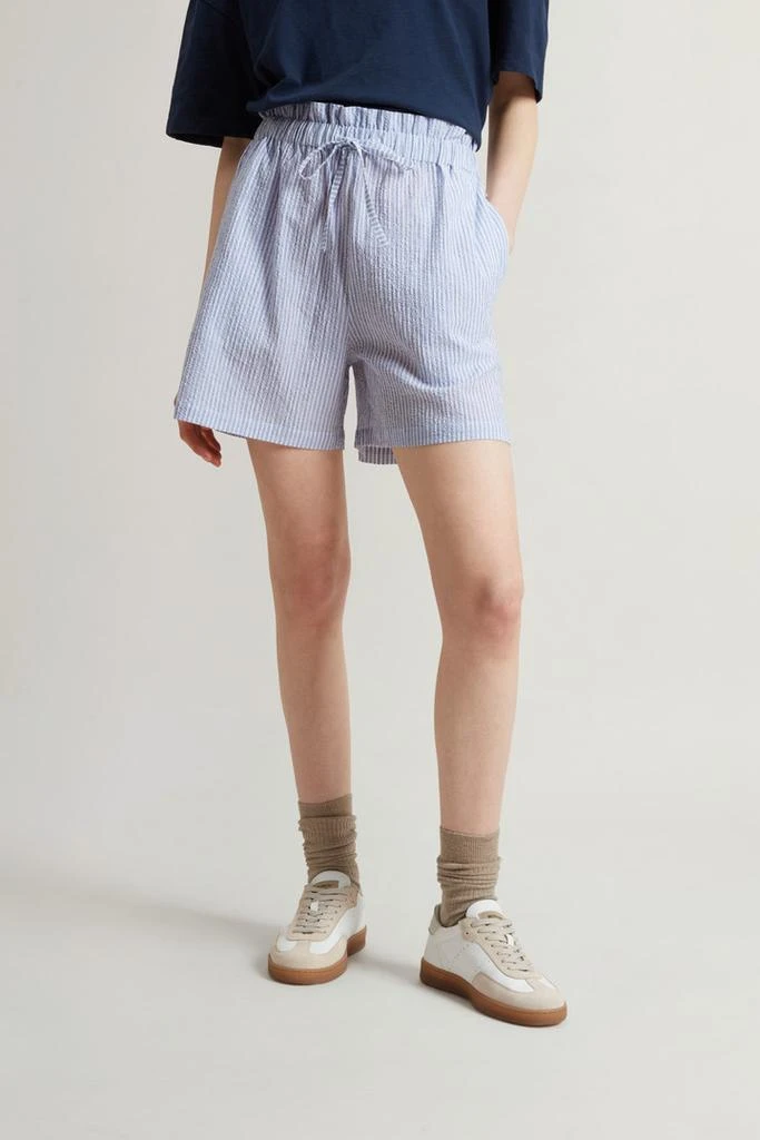 Woolrich Seersucker Cotton Shorts - Women - Blue 2