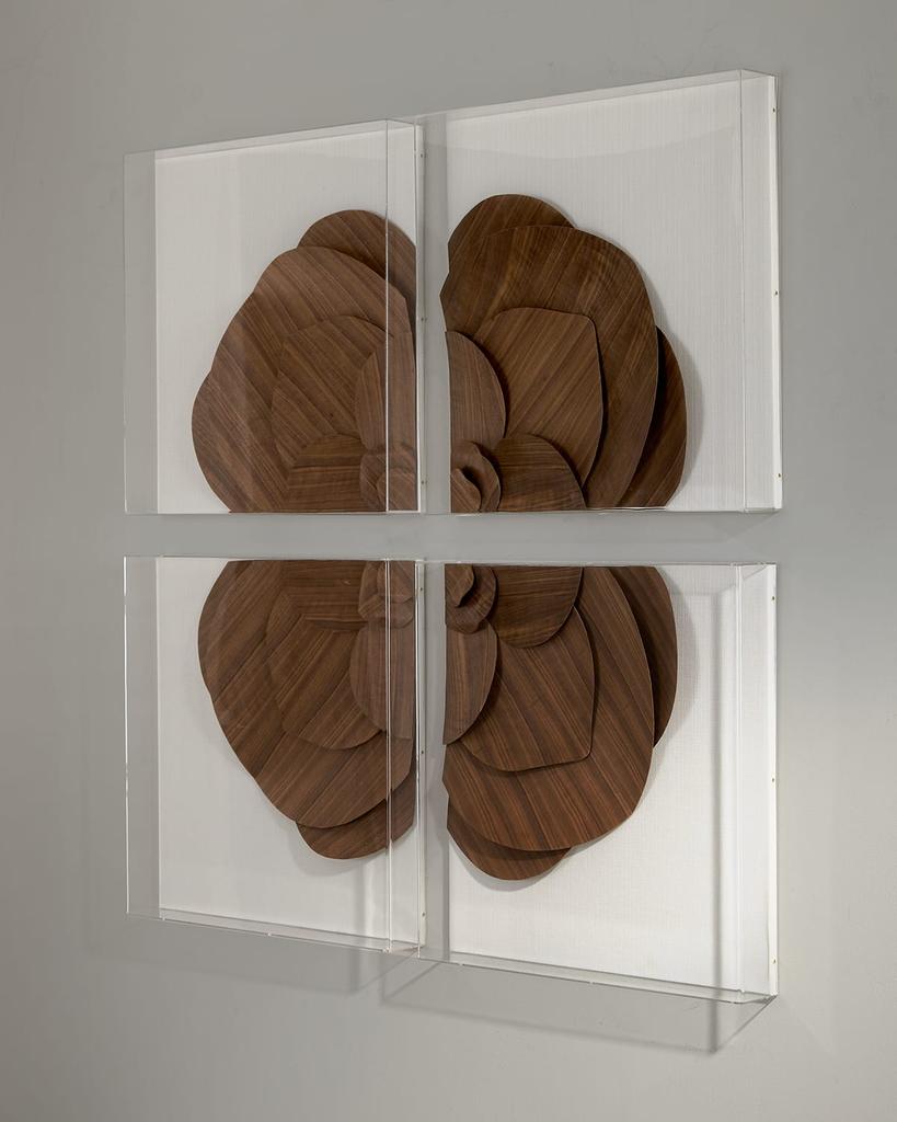 Tommy Mitchell Walnut Veneer Medallion Wall Decor on Snow Linen