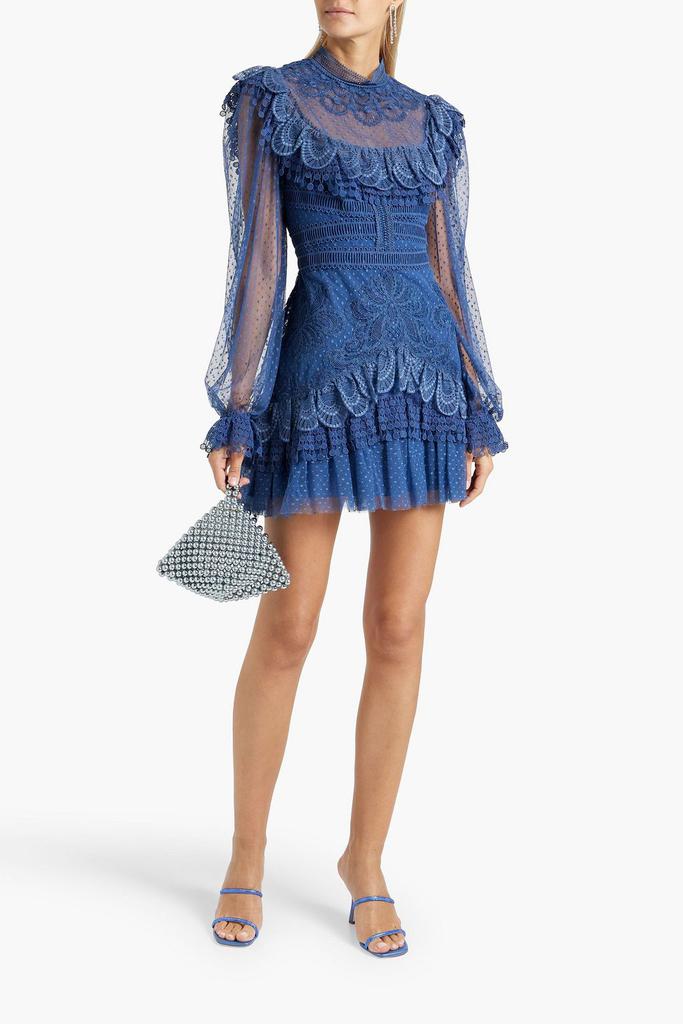 Zuhair Murad Tiered embroidered Swiss-dot mini dress