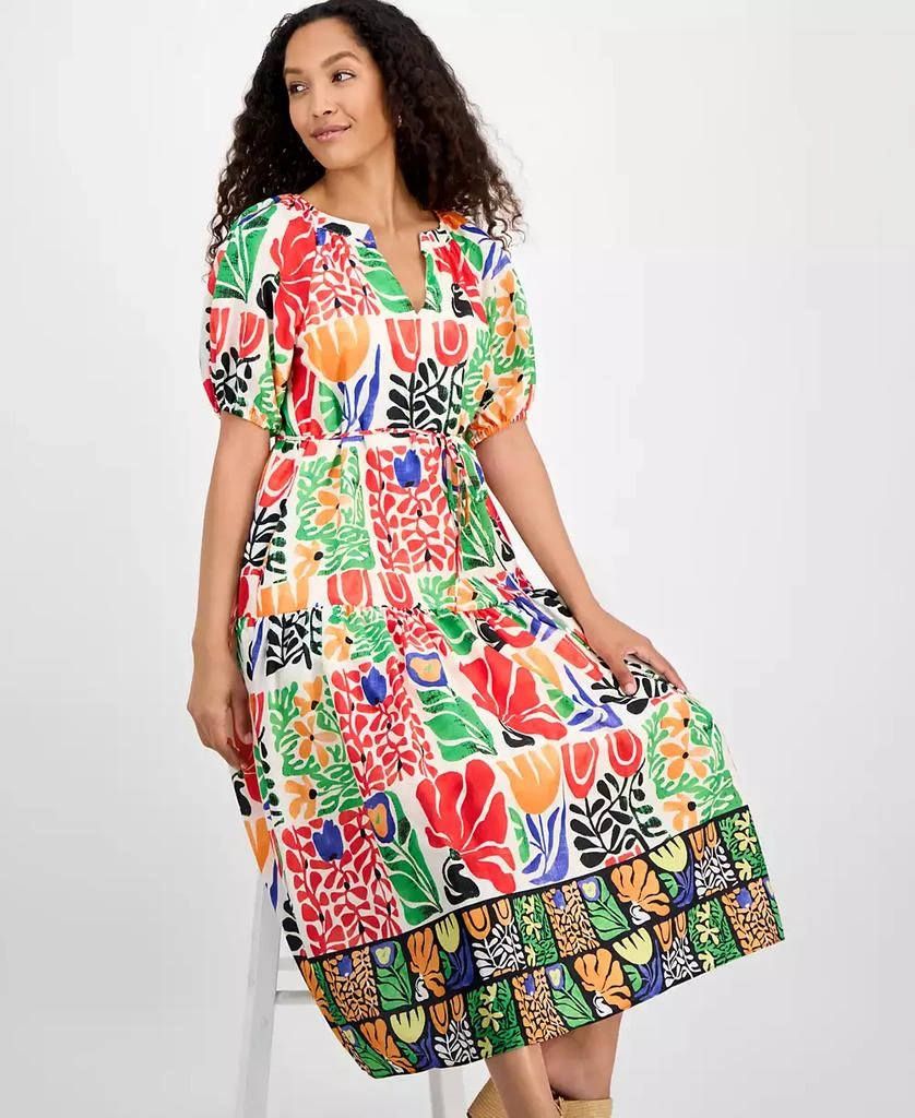 julia jordan Women's Printed V-Neck Puff-Sleeve Midi Dress 4