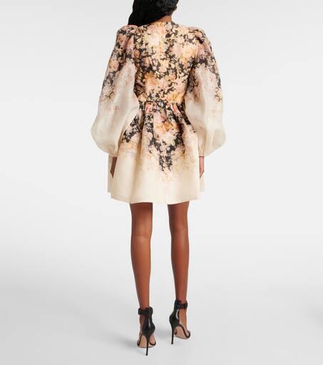 【Zimmermann】Illustration floral linen and silk minidress ZIMMERMANN Illustration pleated floral-print linen and silk