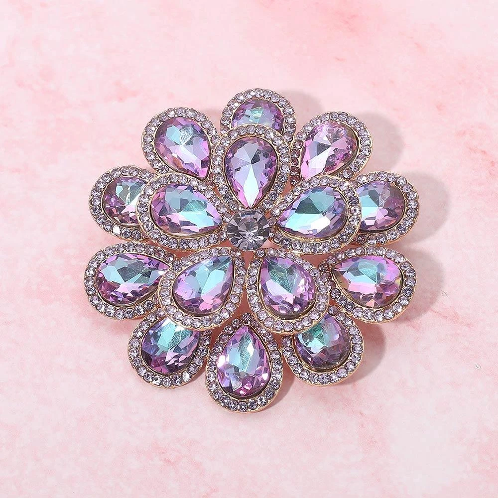 FASHNZFAB Glass Stone Flower Pin Brooch