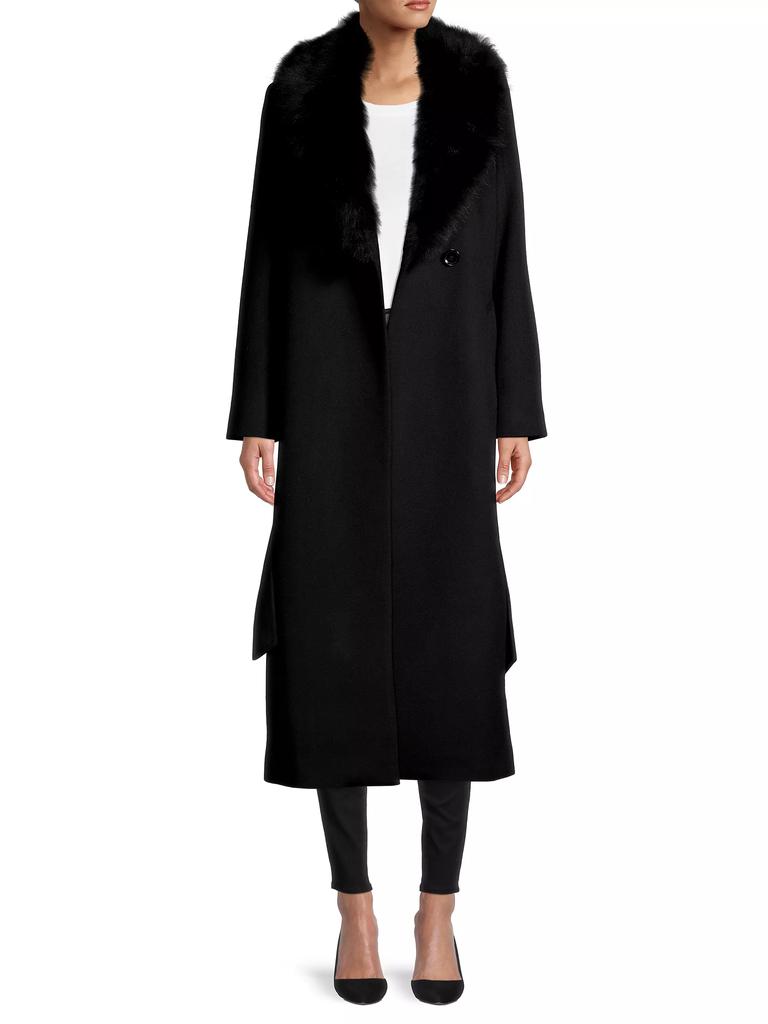 Sofia Cashmere Shearling Long Belted Wrap Coat