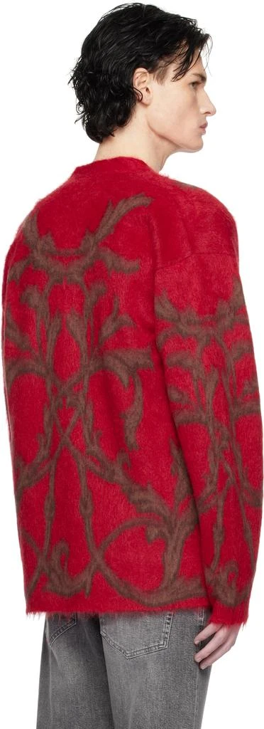 Versace Red & Brown Acanthus Leaves Mohair-Blend Cardigan 3