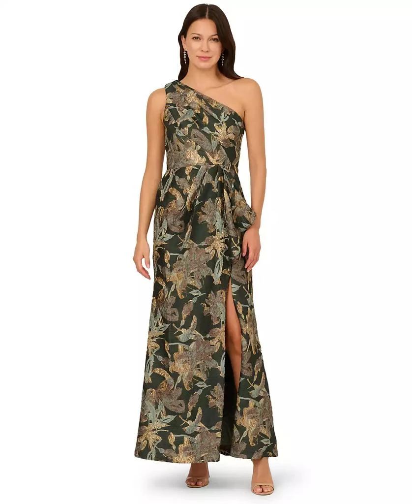 One Shoulder Jacquard Dress In Blue Gold One Shoulder Jacquard Dress In Blue Gold