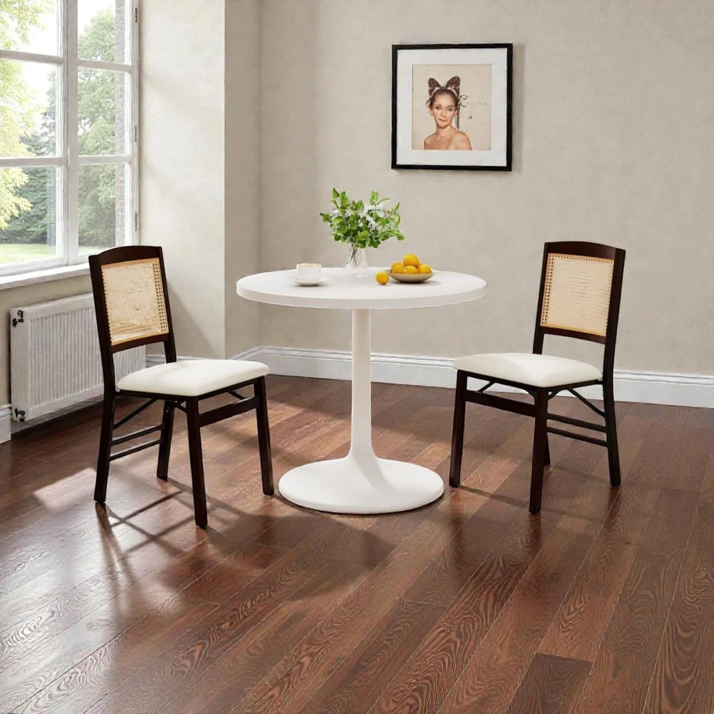 Hivvago Set of 2 Compact Folding Chairs with Rubberwood Build and Linen-Cushioned Seats