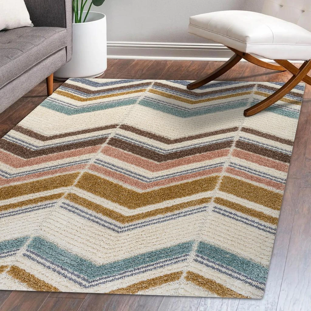 JONATHAN Y Elin Chevron High-Low Multi/Cream Area Rug 4