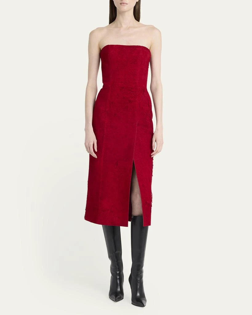 Alexander McQueen Strapless Textured Suede Slit Midi Dress 2
