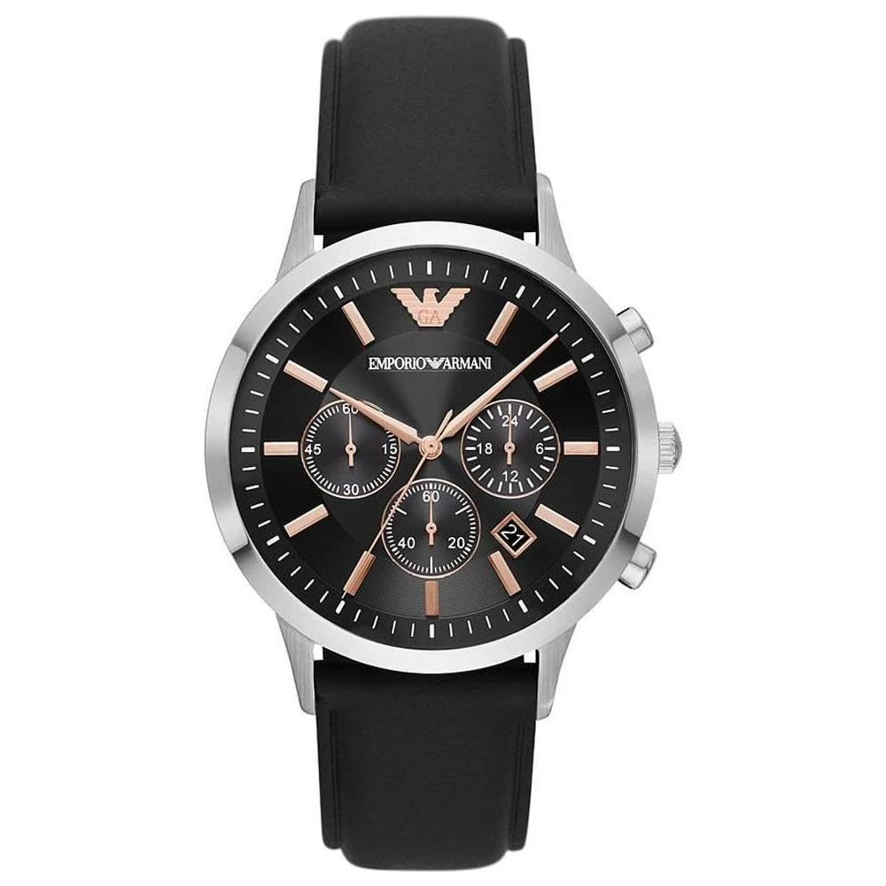 Emporio Armani Chronograph Black Leather Mens Watch 1