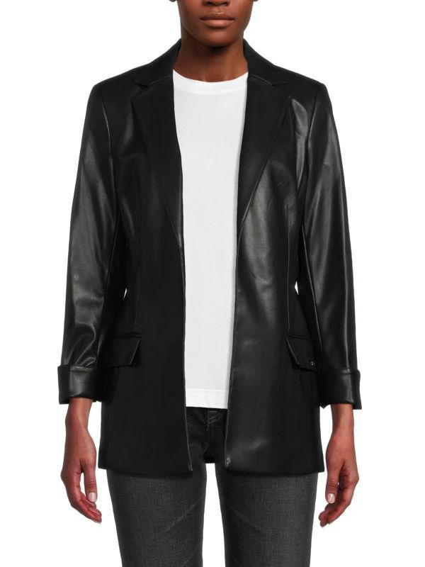 Shop Faux Leather Open Front Jacket on Sale at BeyondStyle – Get