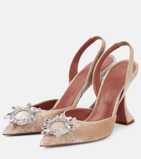 Amina Muaddi Begum 95 embellished velvet slingback pumps 4
